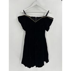 Moda Int'l Vintage Dress Womens 4 Black Velvet Off Shoulder Sweetheart Zip Up